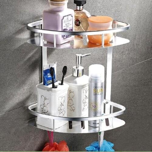 2 Layer Bathroom Aluminum Shelves Shower Corner Shelf Wall Mount Storage Shelf Rack Basket Waterproof Holder