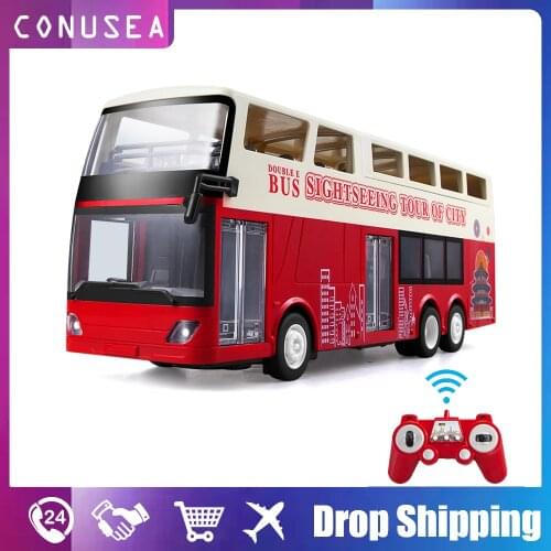 E640 1:18 Rc Car Travel Bus Alloy Model 2.4G Radio Remote Control Bus Car with Music Headlights Music One Key Open Door Toys Boy