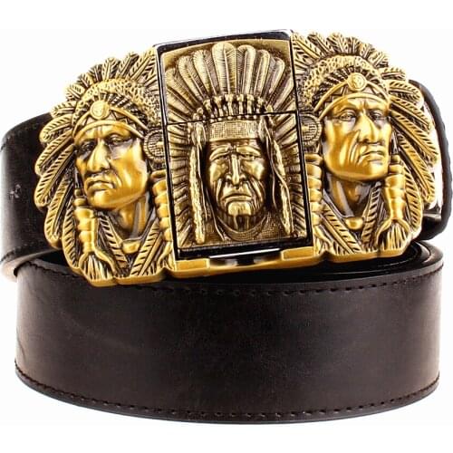Fashion male leather belt lighter buckle belts Kerosene lighter belt punk rock style indians eagle show belt gift for men