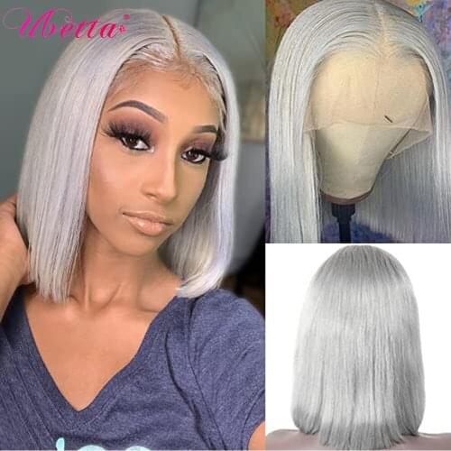 Gray Lace Short Bob Wig Straight 13x4 Lace Frontal Bob Wigs Free Part Lace Front Human Hair Wigs Pre Plucked With Baby Hair