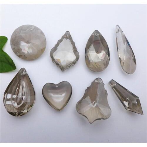 Grey pated coating crystals pear/leaf/heart/feather/olive shape chandelier glass pendants DIY accessories tree lamp decorations