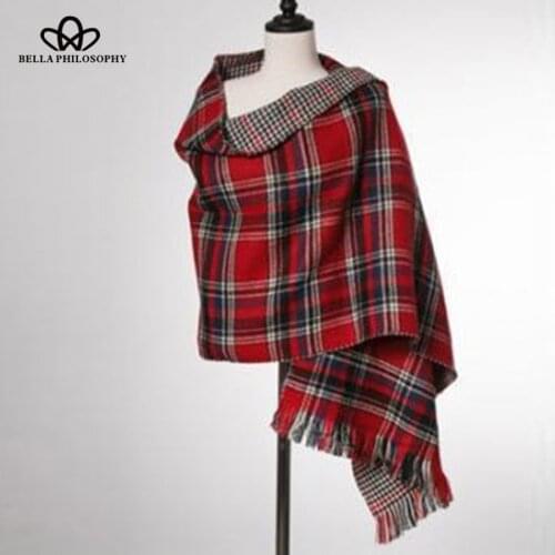Bella Philosophy 2018 Autumn Winter Women plaid reversible scarf scarf long women casual outwear fashion female tassel scarf