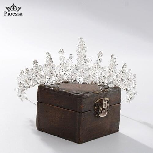 Baroque Magnificent Rhinestone Bridal Crown Tiaras Vintage Silver Plated Crystal Beads Diadem for Women Wedding Hair Accessories