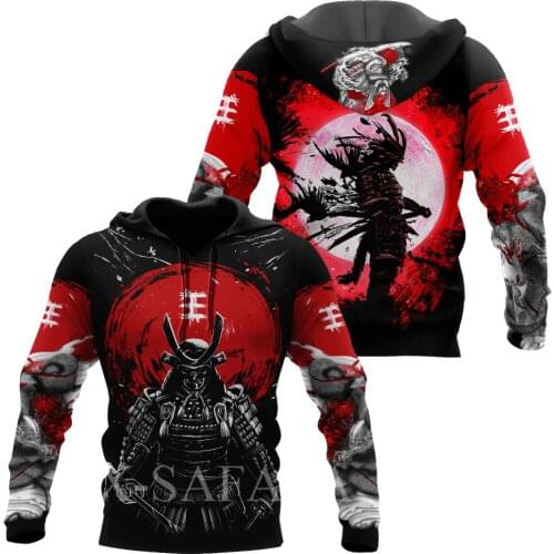 Japan Ninja Warrior Tattoo Samurai Masks 3D Print Size Hoodie Man Women Harajuku Outwear Zipper Pullover Sweatshirt Unisex-5