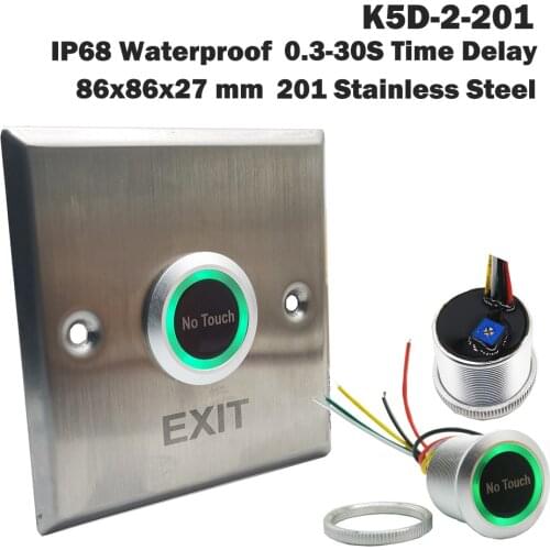 Sqaure DC12V 24V IP68 Waterproof Time Delay Door Lock Release Switch IR No Touch Exit Button