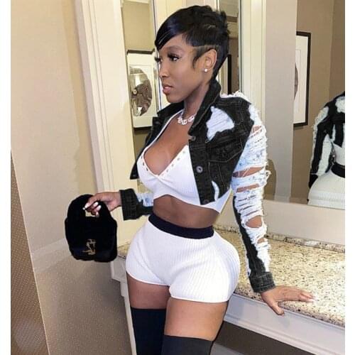 2021 women fashion hot sale reduction of age hip hop style denim outwear long sleeve lapel single-breasted denim outwear