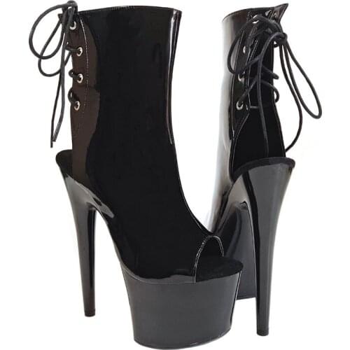 Leecabe 17cm/7inch black Womens Platform Sandals Pole Dancing boots 7 Inch High Heels Shoes Nightclub pole Dance boots