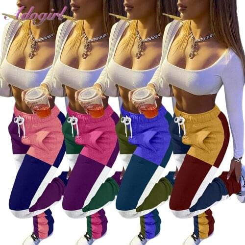 Women Elastic Patchwork Thick Flare Stacked Pants Casual High Waist Drawstring Legging Sweatpants Bell Bottom Jogger Trousers