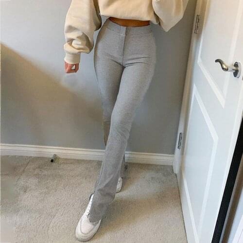 Women’s Split Casual Trousers Fashion Solid Color High-waist Slim Fit Sweatpants Fashion Lady Elastic Waist Bell-Bottoms Pants