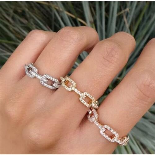 New Silver Color Chain Ring with Bling AAAAA Zircon Stone Rings for Women Wedding Engagement 925 Silver Fashion Jewelr