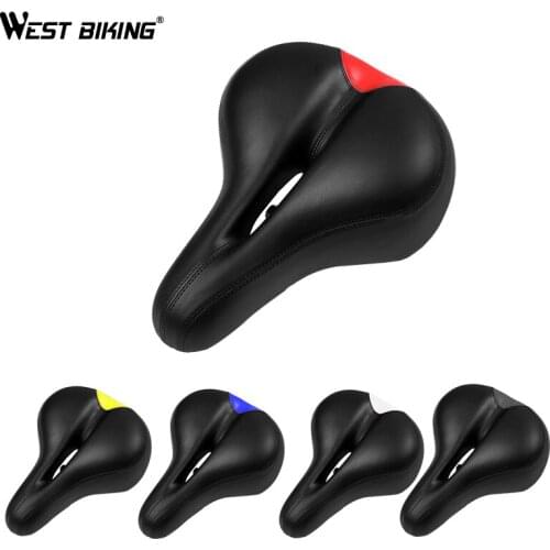 WEST BIKING Soft Bicycle Saddle Comfortable Thicken Wide Hollow Cycling Saddle Mountain Road MTB Bicycle Accessories Bike Saddle