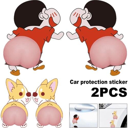 2Pcs Cute Car Sticker 3D Cartoon Silicone Butt Anti-Scratch Door Soft Sticker Bumper Sticker Body Decoration Protection