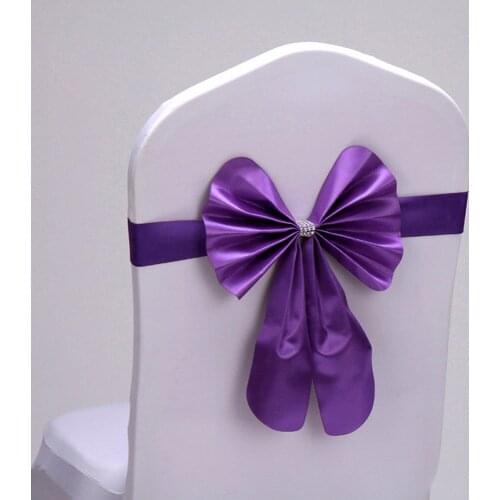20 Pieces Mall Ceremony Conference Decor Champagne Purple PU Leather Bow Tie Chair Sash Band Wedding Birthday Party Favor