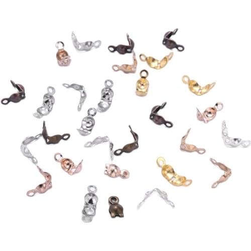 200pcs/lot 7*4mm Gold Silver Color Ball Chain Calotte End Crimps Beads Connector Clasp Fitting Components For Jewelry Making DIY