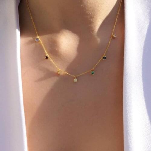 2021 Korea fashion delicate AAA sparking shiny cz Dot charm Link chain Pendant Necklaces women colours round CZ chockers Jewelry