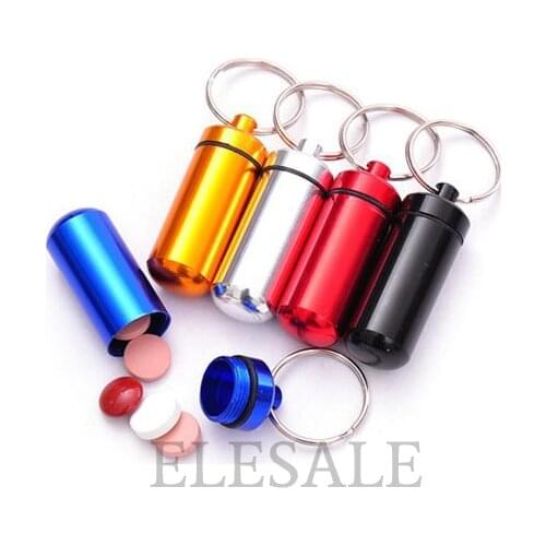 5pcs First Aid Kit Portable WaterProof Mini Blue Aluminum Keychain Tablet Storage Box Bottle Case Holder