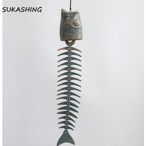 Antique Imitated Home Decor Cast Iron Fishbone Wind Chime,Rustic Decorative Fishbone Outdoor Chime, Hanging Decor For People
