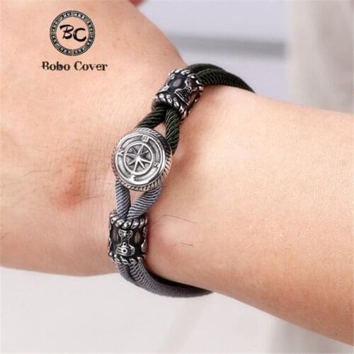 Fashion Navy Compass Blue Rope Charm Bracelets Women Men Stainless Steel Survival Luxury Accessories Couple Jewelry Dropshipping