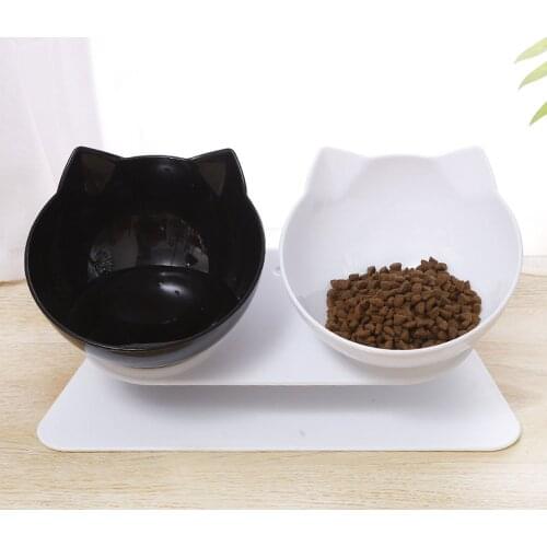 Double Cat Dog Bowls Elevated Cat Food Water Bowls with Raised Stand 15 Tilted Raised Pet Feeder Bowl for Cats and Small Dogs
