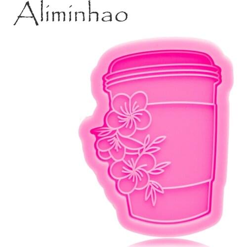 DY0962 Bright Coffee Cup with Flowers Keychain Mold , Silicone Molds for Epoxy Resin Casting , DIY Jewelry Craft