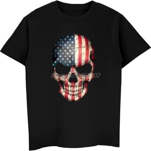American Flag Skull T-shirt Summer Men Retro Style Tshirt Casual Cotton Shirt Hip Hop Tees Tops Harajuku Streetwear Fitness