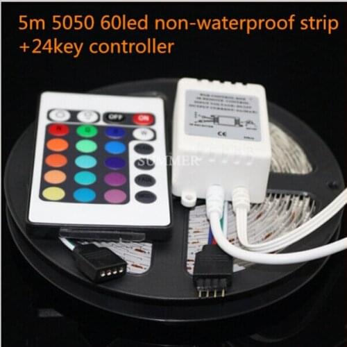 5050 RGB white warm LED Strip Flexible Light Lamp 5M 300 Led SMD NON Waterproof RGB Strip Led /24key controller