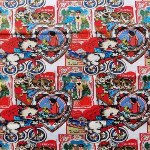 Cartoon Valentine Cats Bears Kids Print 100% Cotton Fabric for Girl Clothes Bedding Set Hometextile Cushion Cover Backpack DIY