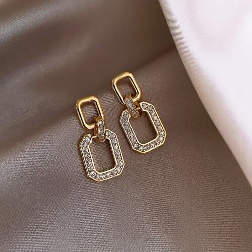 Korean hot selling fashion jewelry temperament high quality double square pendant earrings elegant women wedding party earrings