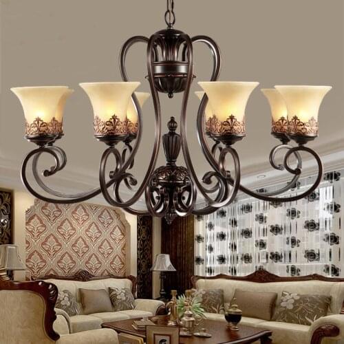 3/5/6/8 arms retro chandelier lighting,glass lampshade wrought iron chandelier living/dining room/bedroom hanging chandelier