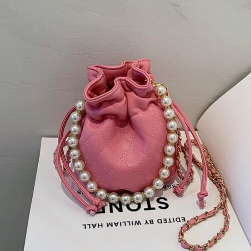 Mini Bucket Bag Pearl Tote Bag 2021 Summer New PU Leather Womens Designer Handbag Chain Shoulder Messenger Bag Purses