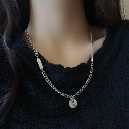 Splicing Hiphop Fashion Creative Necklace Women Letter Pendant Asymmetric Chain Necklace