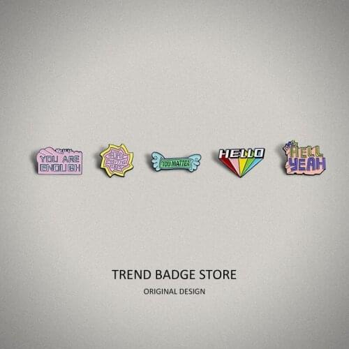 Fashion Monogram Badge Stereo Reflection Hwllo Flower Shape Small Wing Cartoon Letter Brooch Enamel Label Pins