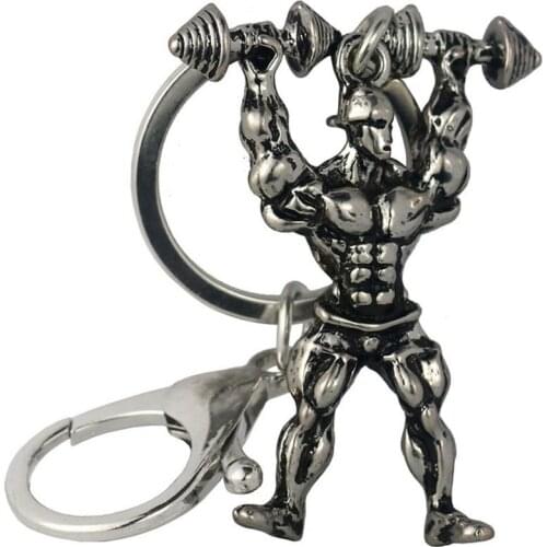Strong Man Dumbbell Keychain Men Fitness Bodybuilding Key Chains For Car Wallet Keys Ring Sports Men Hip Hop Jewelry Gym Gifts