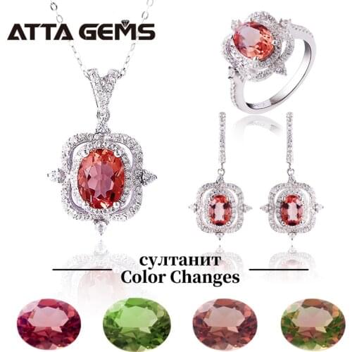 Diaspore Sterling Silver Jewelry Set Oval Cut Created Diaspore Sultanite Romantic Set for Women Wedding Engagement Occasion