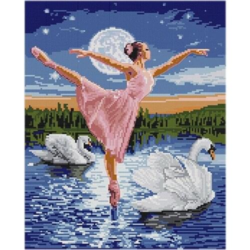 Cross Stitch Counted Kits Stamped Cross-Stitching Pattern 14CT Fabric Embroidery Needlepoint Kit Swan Lake of Ballet