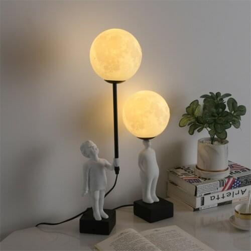 Modern Character Statue Table Lamps Moon Starry Sky Nordic Bedroom Living Room Table Lights Bedside Art Deco 3D Printing Lamps