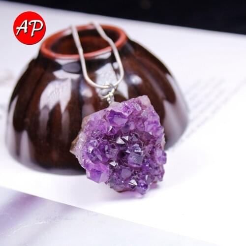 Natural Quartz Necklace Raw Amethyst Cluster Purple Crystal pendant Healing Stones Specimen Home Decoration Crafts