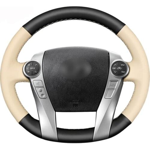 Black Beige Artificial Leather No-slip Car Steering Wheel Cover for Toyota Prius 30(XW30) 2009-2015 Prius C(US)2012-2017