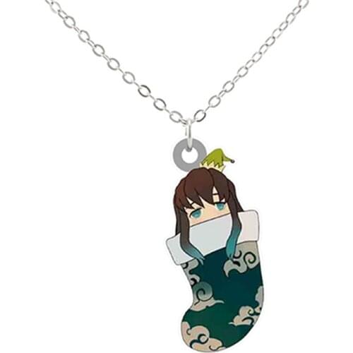 Socks Shaped Funny Resin Pendant Necklace Classic Cartoon Demon Slayer Q-Version Epoxy Choker Long Chain kids Jewelery