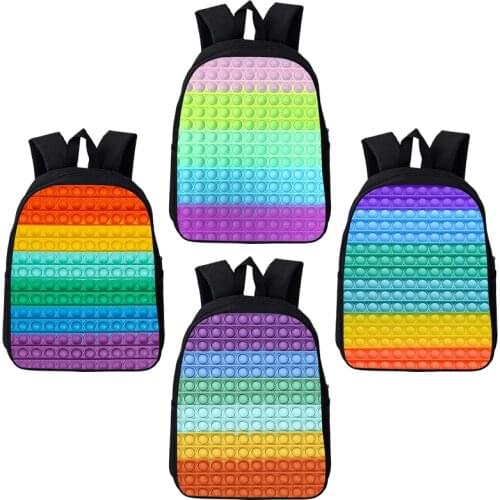 New Black 3D Anime Rainbow Pop Fidget Backpacks for School Teenagers Girls 12/16 Inch Family Game POP It Back Pack Softback Bag