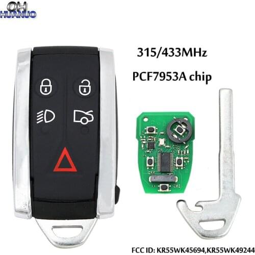 New Smart Remote Key Fob 315/434MHz PCF7953A Chip 5 Button for JAGUAR XF XFR XK XKR 2009-2013 KR55WK45694,KR55WK49244