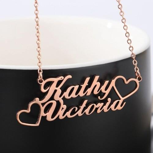 MumuXing Personalized Couple Necklace Stainless Steel Double Name Heart Pendant Customizable Name Necklace Gift To Girlfriend