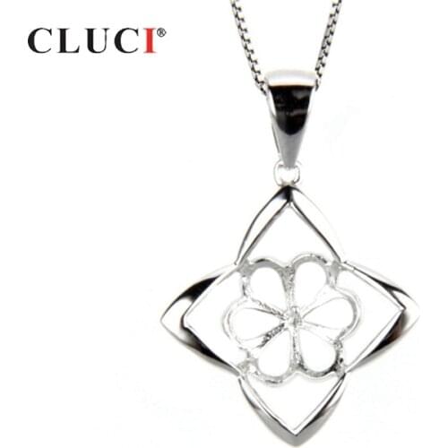 CLUCI 925 Sterling Silver Star Flower Pendant Women Jewelry Silver 925 Pearl Pendant Mounting Clover Shaped Pendant SP083SB