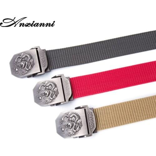 Anxianni Flying Dragon Canvas Nylon Belt Sports Outdoor Alloy Canvas Belt Casual Pants