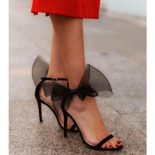 LIHUAMAO high heels sandals women 2021 stilletto heels sandals ankle strap pumps party wedding shoes lace bowtie knot