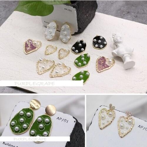2pcs Temperament Point Pearl Love Earrings Material Handmade Homemade Sweet Heart Earrings Accessories DIY Jewelry Color