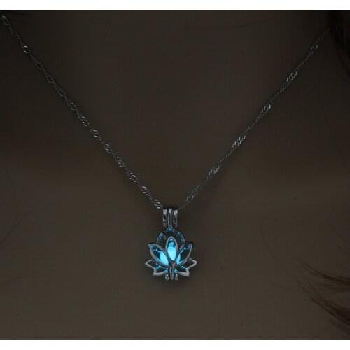 Luminous Glowing In The Dark Moon Lotus Flower Shaped Pendant Necklace For Women kpop Yoga Prayer Buddhism Jewelry