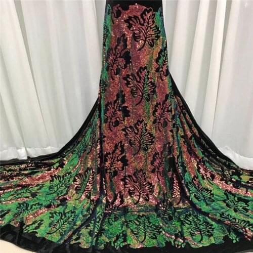 Tulle Lace Fabric African Velvet Lace Fabric 2020 green/black High Quality Lace with sequins Nigerian Lace Fabrics for Wedding