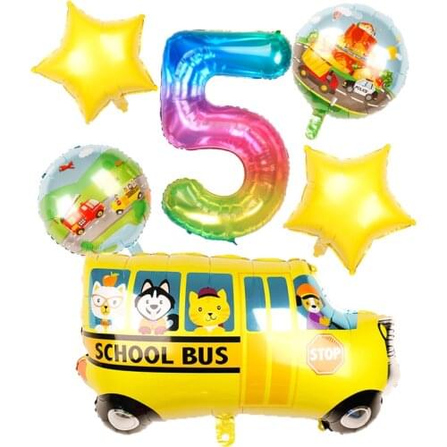 1 Set Tractor Bulldozer School Bus Aluminum Foil Balloon Transportation Tool Helium Globos Birthday Party Decoration Baby Shower
