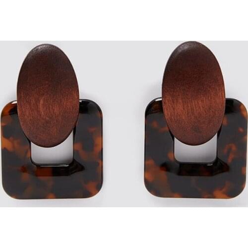 ZA Earrings 2020 Vintage Square Leopard Print Acrylic Drop Earrings For Women Fashion Geometric Wooden Dangle Earring Jewelry